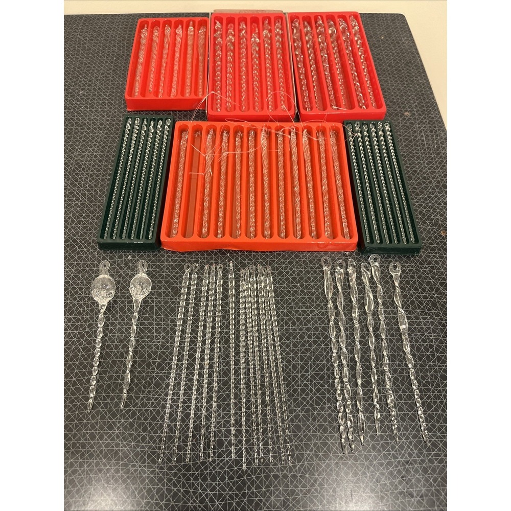 Lot of 61 Twisted Glass Icicle Christmas Ornaments ~6" Long, Silvestri OWC